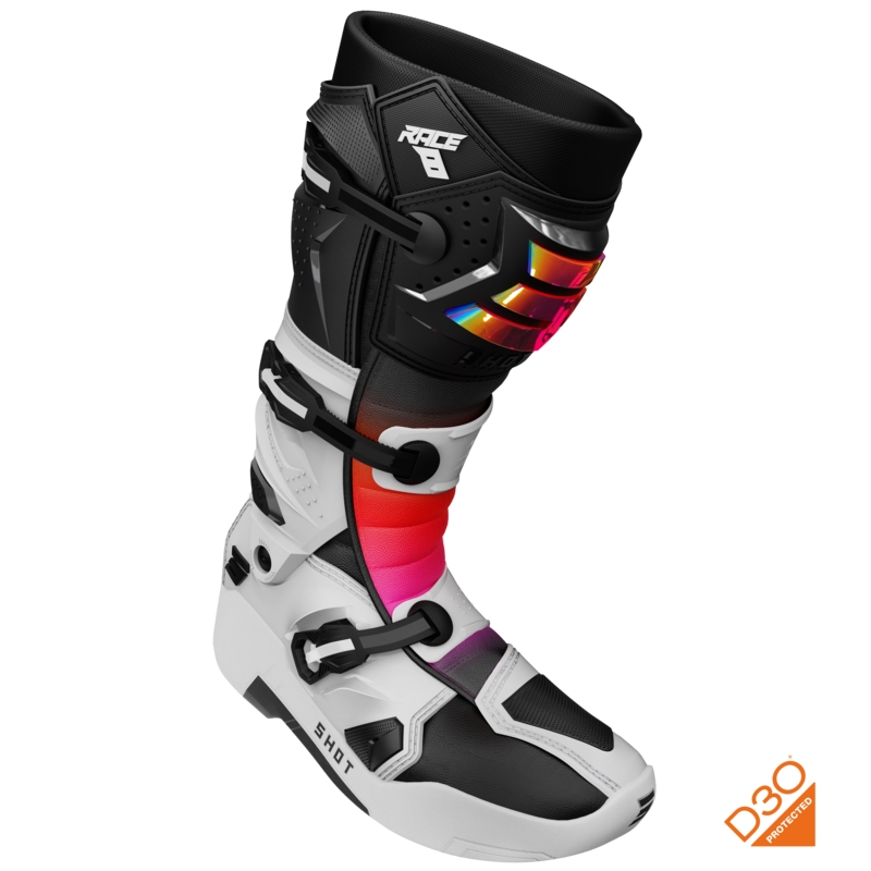Shot Race 8 Holographic Weiß-Schwarz-Rosa Motorradstiefel