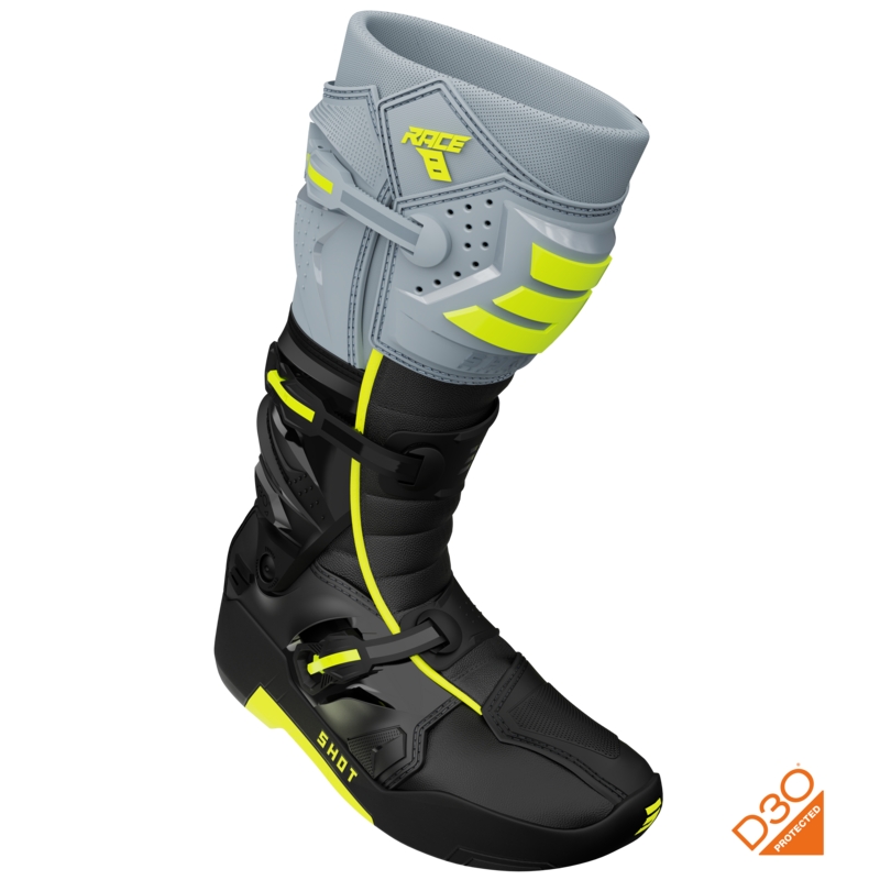 Shot Race 8 Motocross-Stiefel, schwarz-grau-fluoreszierend gelb