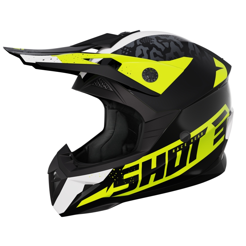 Shot Pulse Airfit schwarz-weiß-fluorgelb glänzender Motocross-Helm Ausverkauf