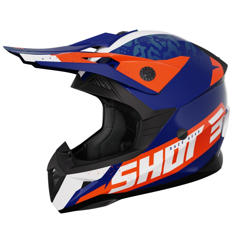 Shot Pulse Airfit blau-weiß-orange glänzender Motocross-Helm Ausverkauf