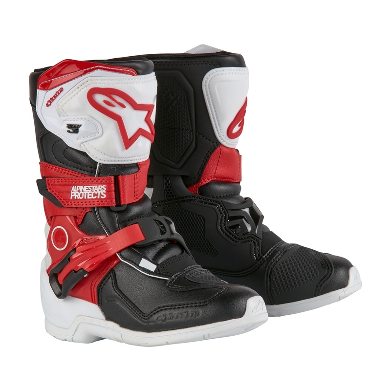 Alpinestars Tech 3S Kids 2024 Schwarz, Weiß und Rot Motorradstiefel für Kinder