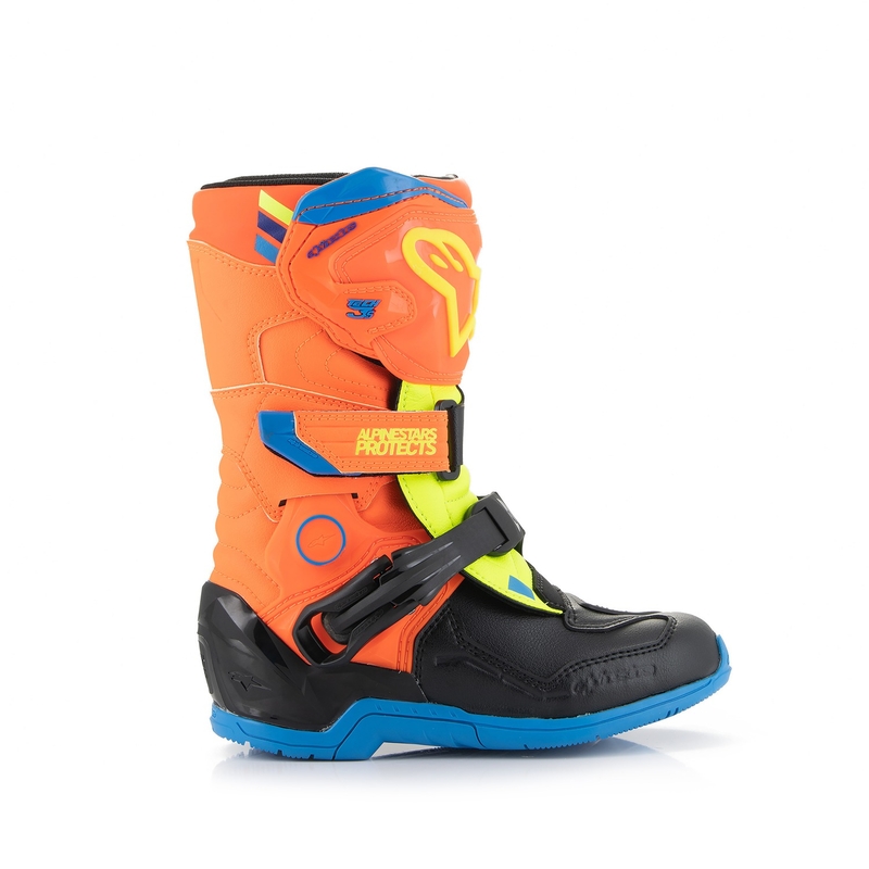 Alpinestars Tech 3S Kids Fluo Orange-Blau-Fluo Gelb-Schwarz Motorradstiefel für Kinder
