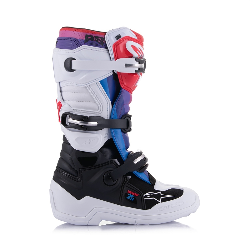 Alpinestars Tech 7 S Kinder Motocross Stiefel Weiß-Schwarz-Rot-Blau-Lila