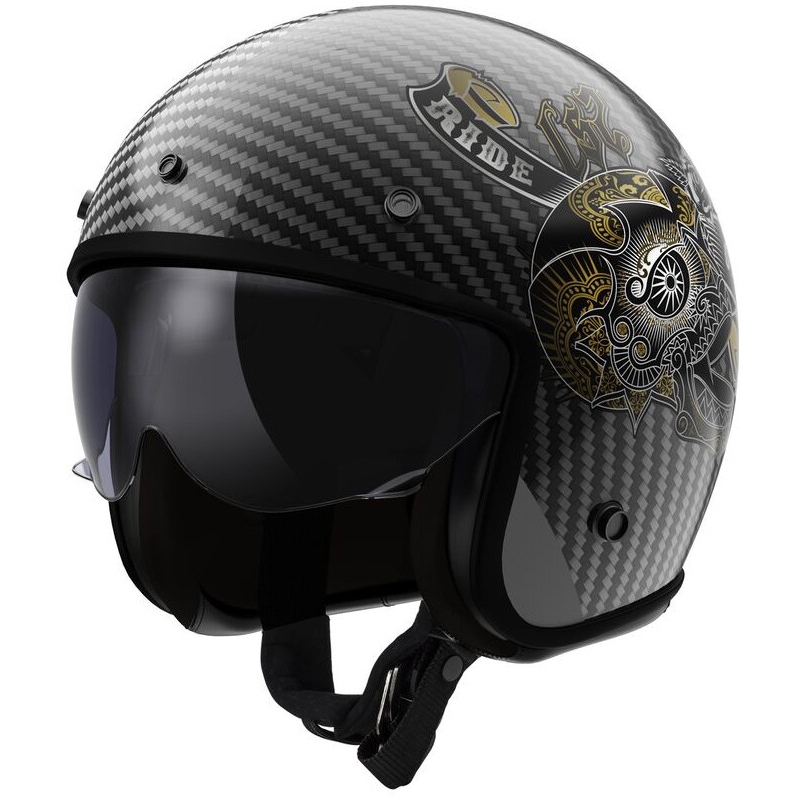 Jet-Motorradhelm LS2 OF601 Bob II Carbon Custom schwarz glänzend