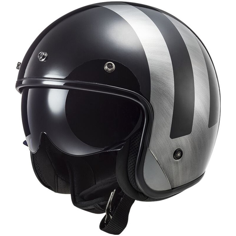Jet-Motorradhelm LS2 OF601 Bob II Lines jeans schwarz glänzend