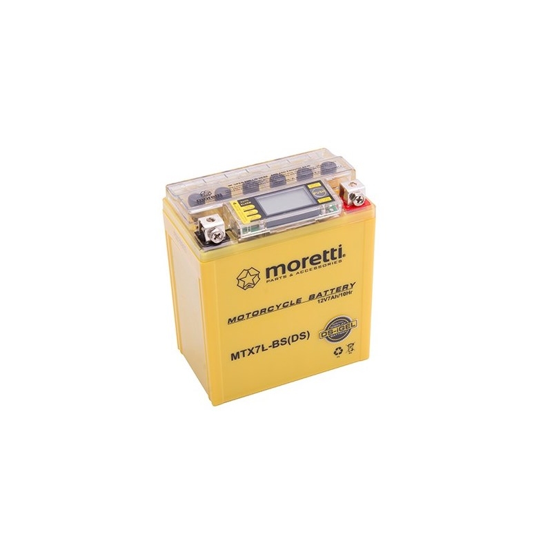 Moretti MTX7L-BS wartungsfreie Gel-Batterie, 12V 7Ah mit Spannungsmesser