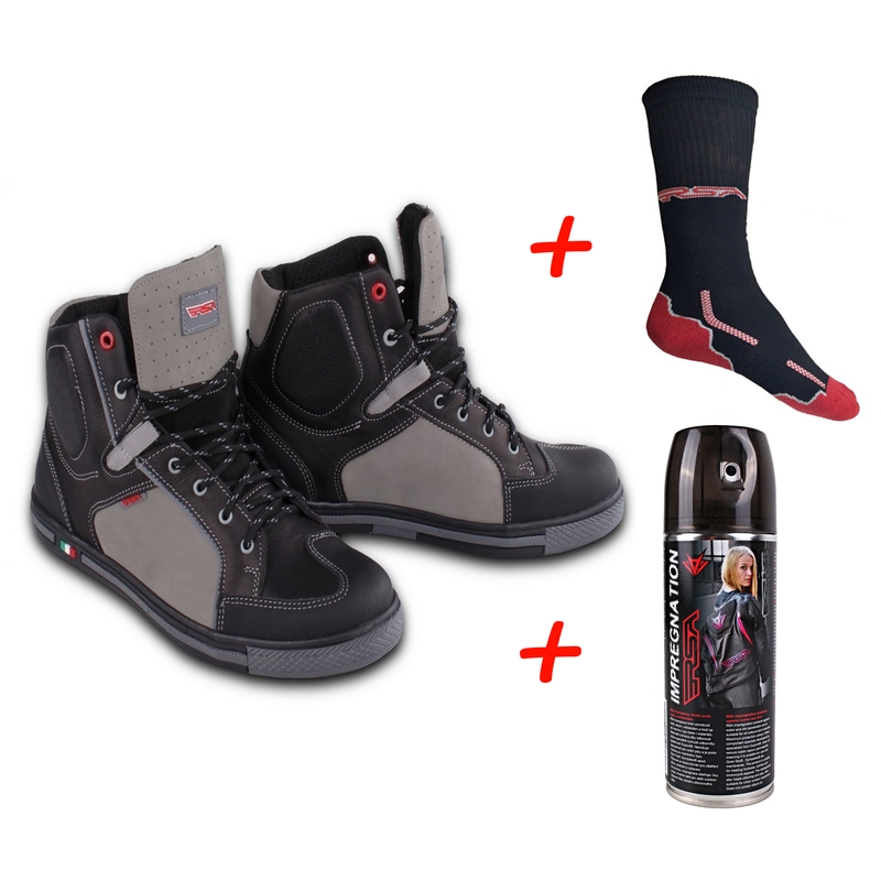 SET: Motorradstiefel RSA TRA + Imprägnierung + Funktionssocken RSA Classic