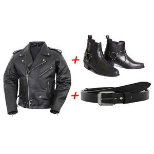 SET: RSA KW Pferdestiefel + RSA Classic Ledergürtel + RSA Krummlederjacke
