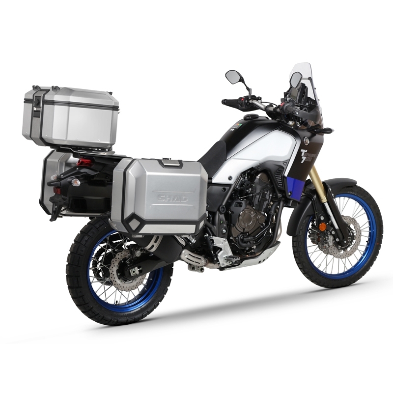 Complete set of aluminum cases SHAD TERRA, 37L topcase + 36L / 47L side cases, including mounting kit and plate SHAD YAMAHA Tenere 700 XTZ690