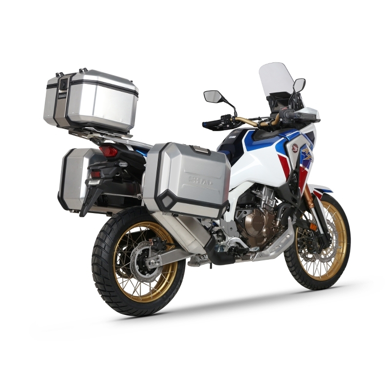 Complete set of aluminum cases SHAD TERRA, 48L topcase + 36L / 47L side cases, including mounting kit and plate SHAD HONDA CRF 1100 Africa Twin
