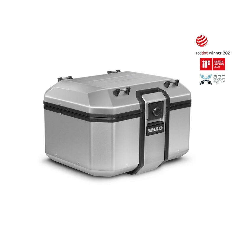 Complete set of aluminum cases SHAD TERRA, 48L topcase + 36L / 47L side cases, including mounting kit and plate SHAD MOTO GUZZI V 85 TT