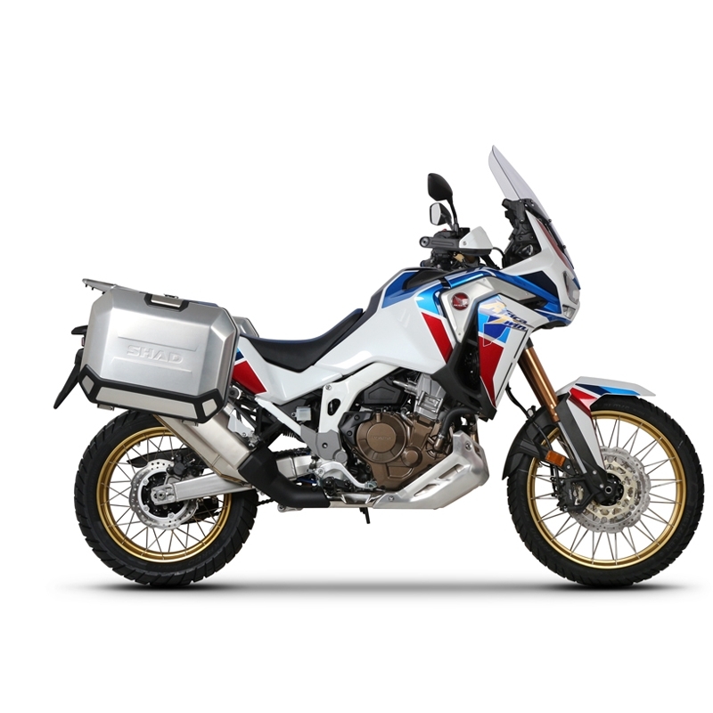 Complete set of black side aluminum cases 36L / 47L SHAD TERRA BLACK including mounting kit SHAD HONDA CRF 1100 Africa Twin