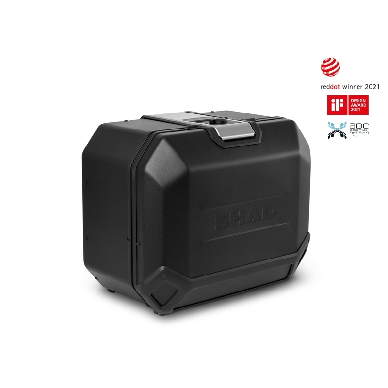 Complete set of black side aluminum cases 36L / 47L SHAD TERRA BLACK including mounting kit SHAD MOTO GUZZI V 85 TT