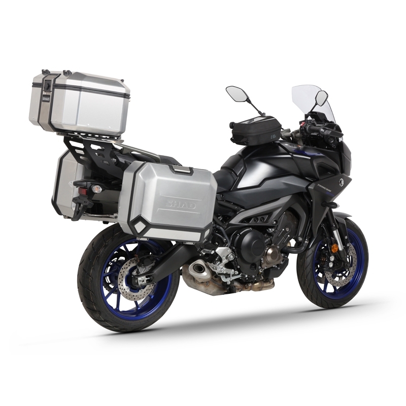 Complete set of black aluminum cases SHAD TERRA, 37L topcase + 36L / 47L side cases, including mounting kit and plate SHAD YAMAHA MT-09 Tracer / Tracer 900