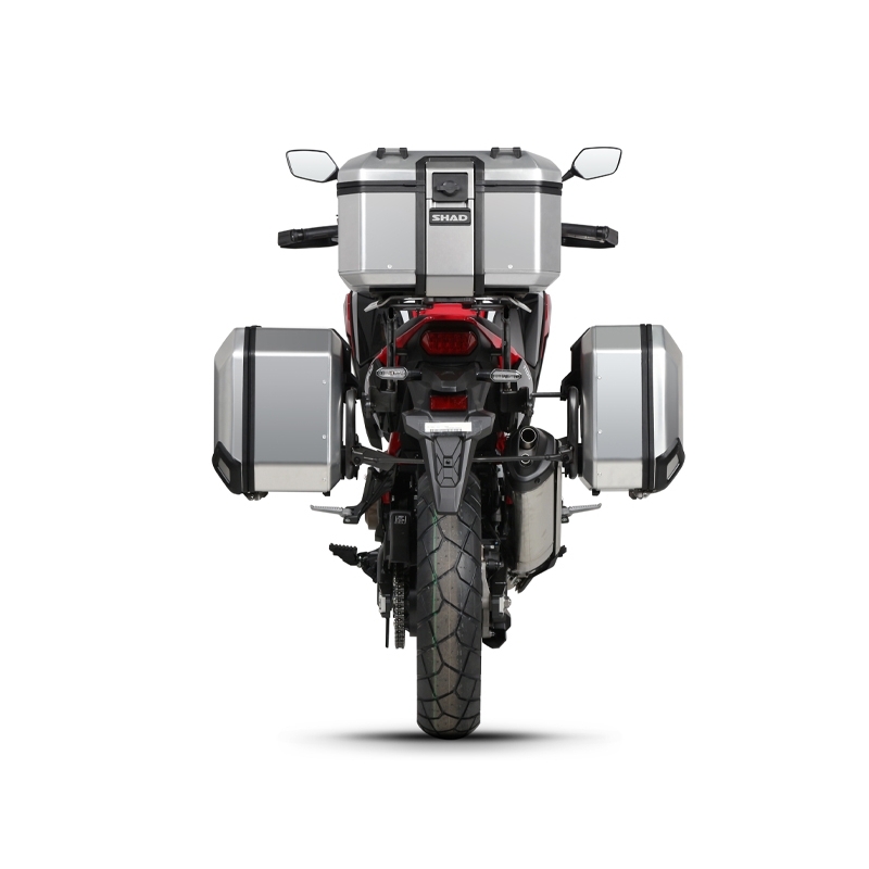 Complete set of black aluminum cases SHAD TERRA, 48L topcase + 36L / 47L side cases, including mounting kit and plate SHAD HONDA CRF 1100 Africa Twin