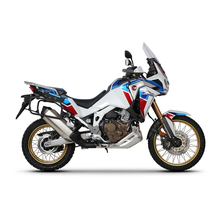 Complete set of black aluminum cases SHAD TERRA, 48L topcase + 36L / 47L side cases, including mounting kit and plate SHAD HONDA CRF 1100 Africa Twin