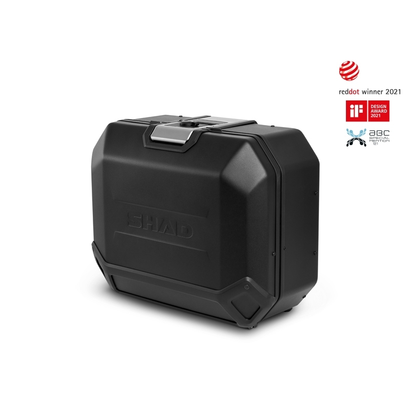 Complete set of black aluminum cases SHAD TERRA, 48L topcase + 36L / 47L side cases, including mounting kit and plate SHAD MOTO GUZZI V 85 TT