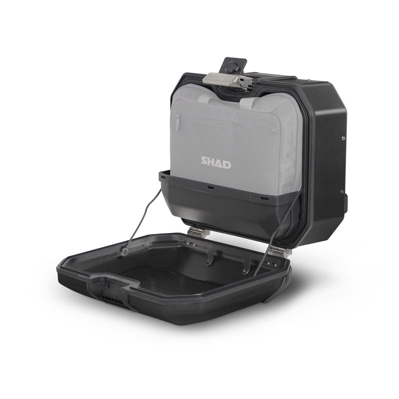 Complete set of black aluminum cases SHAD TERRA, 48L topcase + 36L / 47L side cases, including mounting kit and plate SHAD MOTO GUZZI V 85 TT