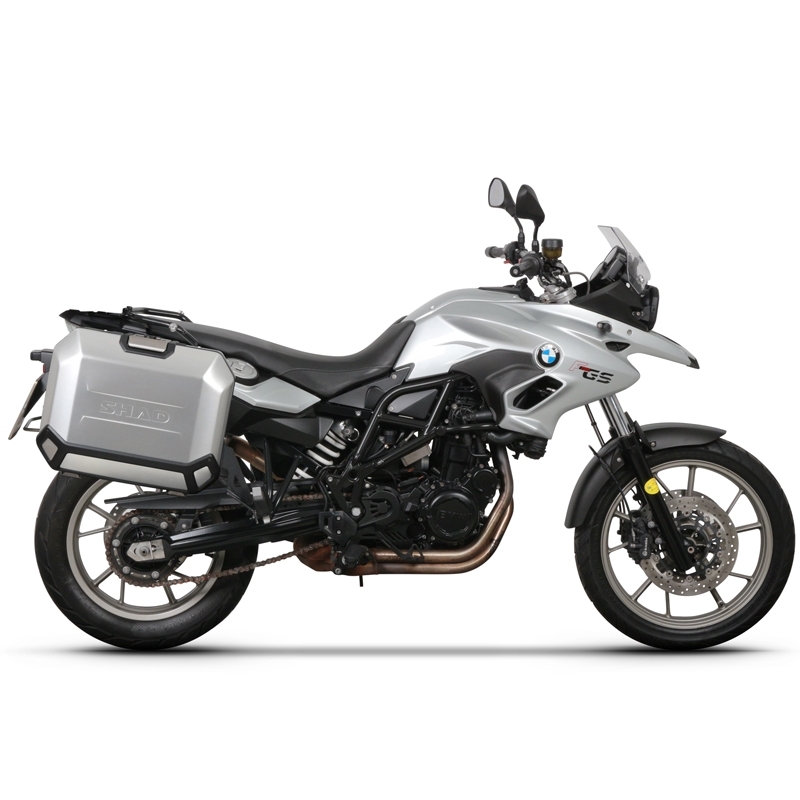 Complete set of black aluminum cases SHAD TERRA, 48L topcase + 36L / 47L side cases, including mounting kit and plate SHAD BMW F 650 GS/ F 700 GS/ F 800 GS