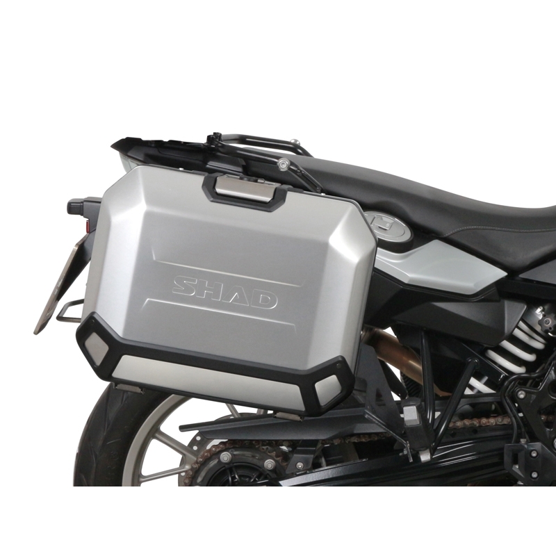 Complete set of black aluminum cases SHAD TERRA, 48L topcase + 36L / 47L side cases, including mounting kit and plate SHAD BMW F 650 GS/ F 700 GS/ F 800 GS