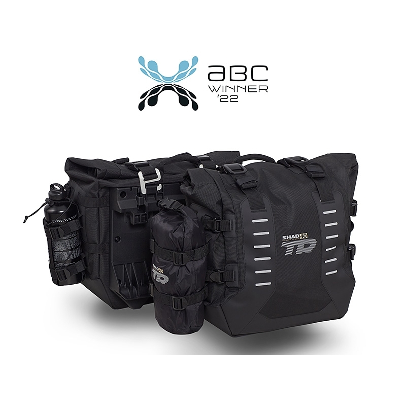 Complete set of SHAD TERRA TR40 adventure saddlebags and SHAD TERRA BLACK aluminium 48L topcase, including mounting kit SHAD MOTO GUZZI V 85 TT
