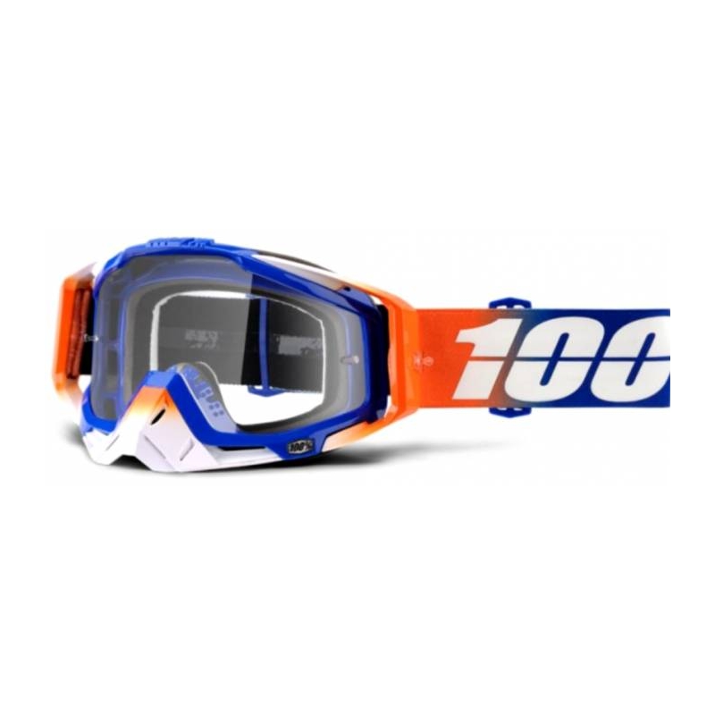 100% Racecraft Roxburry blau-weiß-orange Schwimmbrille (klares Plexiglas)