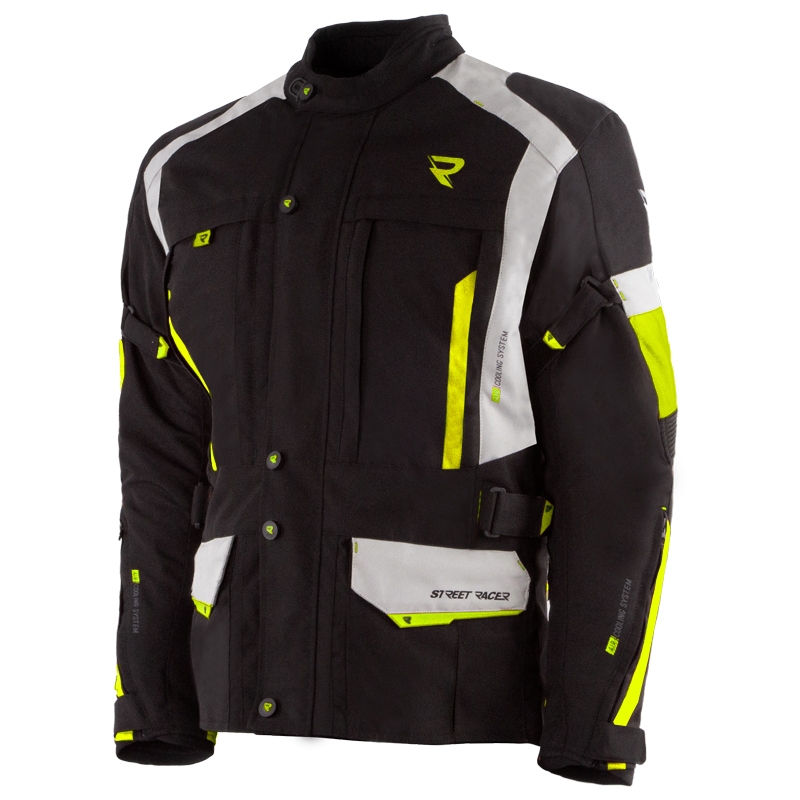 Motorradjacke Street Racer Hilax schwarz-grau-fluogelb