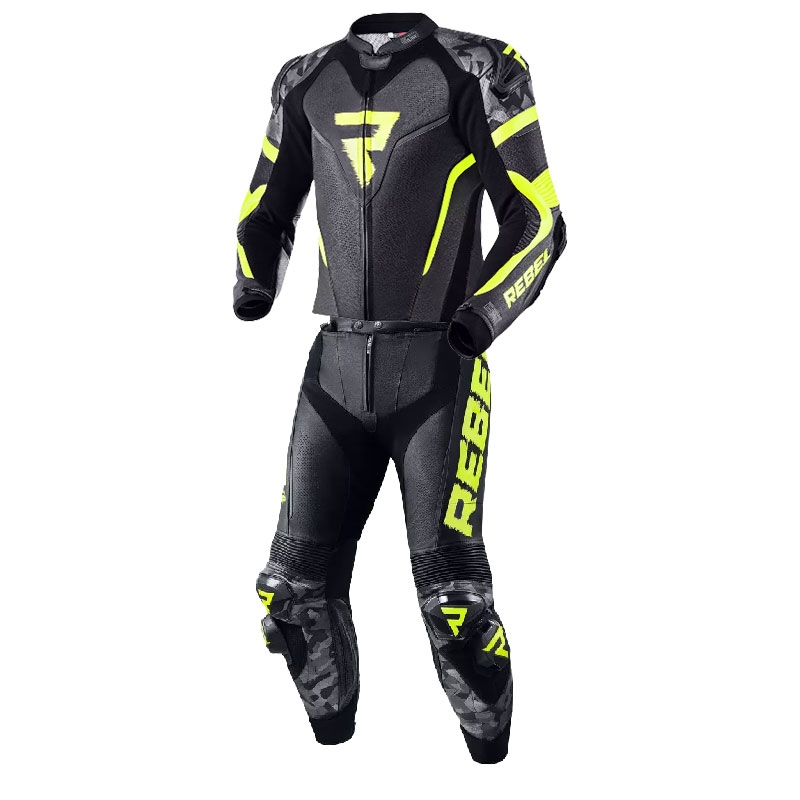 Motorradanzug Rebelhorn Rebel schwarz-grau-fluogelb