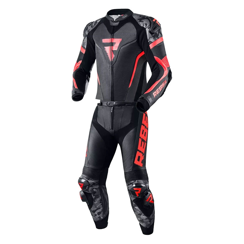 Motorradkombi Rebelhorn Rebel fluo rot-schwarz