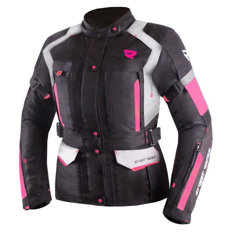 Damen Motorradjacke Street Racer Hilax schwarz-grau-pink