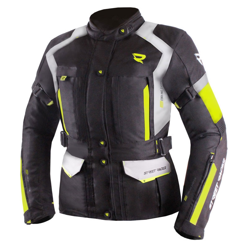 Damen Motorradjacke Street Racer Hilax schwarz-grau-fluogelb