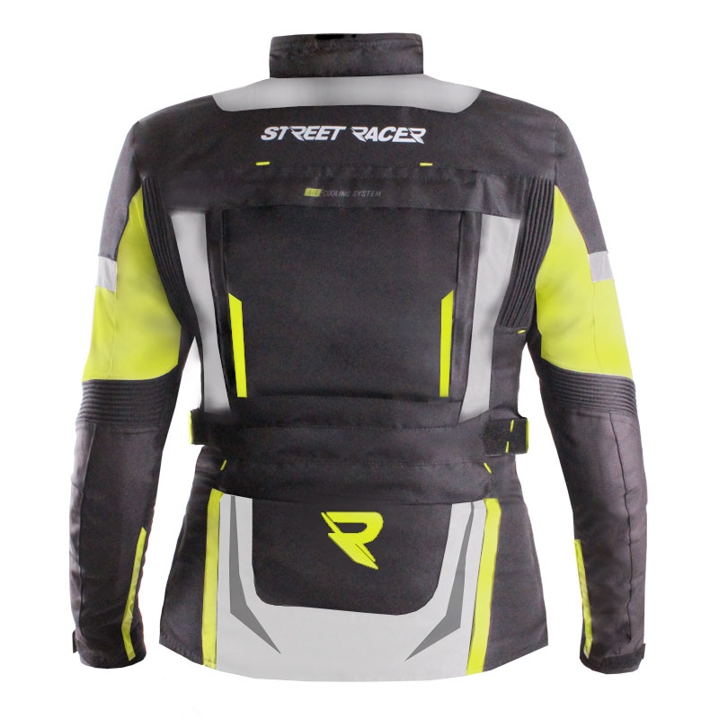 Damen Motorradjacke Street Racer Hilax schwarz-grau-fluogelb