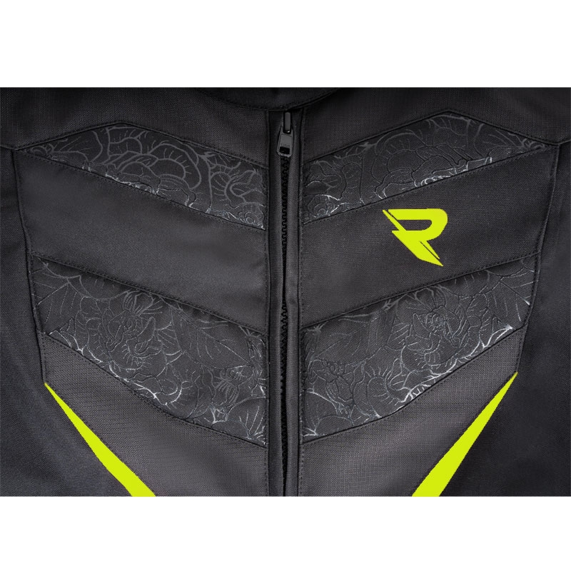 Damen-Motorradjacke Street Racer Rose Schwarz-Fluogelb