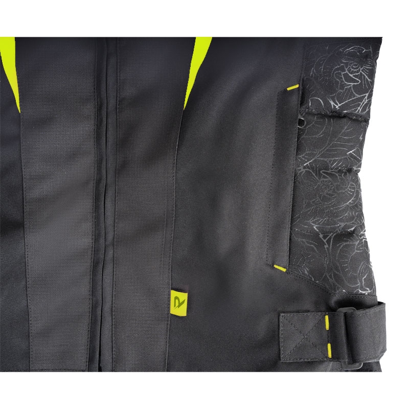 Damen-Motorradjacke Street Racer Rose Schwarz-Fluogelb