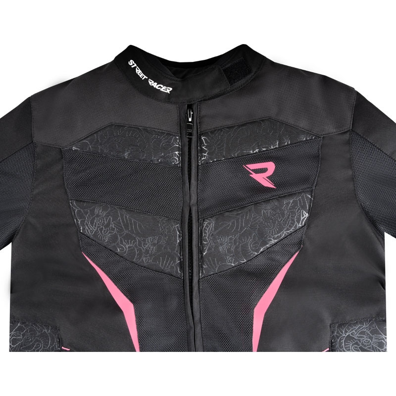 Damen-Motorradjacke Street Racer Rose Air schwarz-rosa