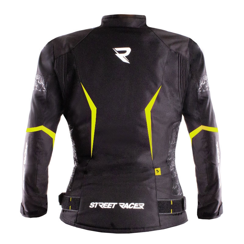 Damen-Motorradjacke Street Racer Rose Air Schwarz-Fluogelb