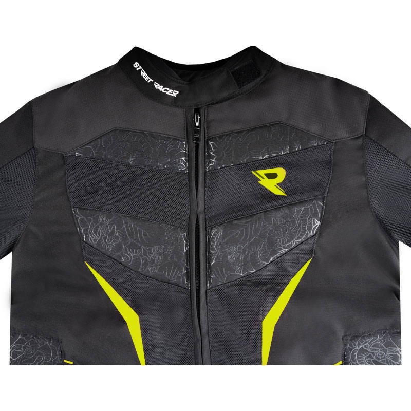Damen-Motorradjacke Street Racer Rose Air Schwarz-Fluogelb