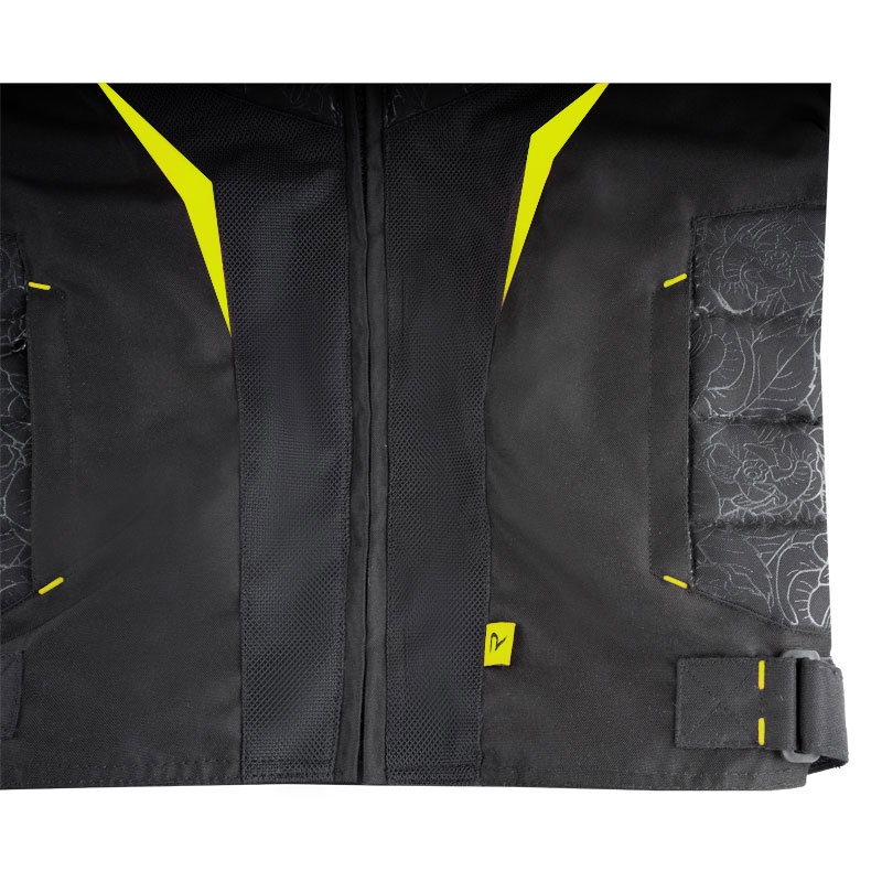 Damen-Motorradjacke Street Racer Rose Air Schwarz-Fluogelb