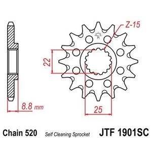 Ritzel JT JTF 1901-13SC 13T, 520 Self Cleaning Lightweight