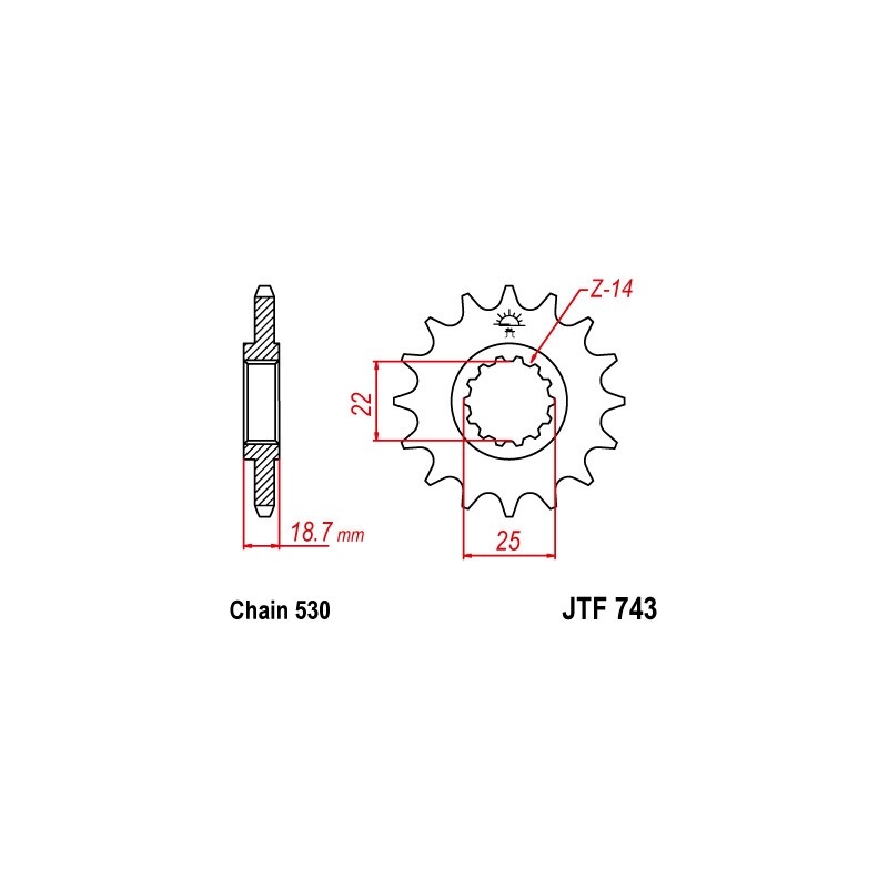 Ritzel JT 15T, 530 rubber cushioned