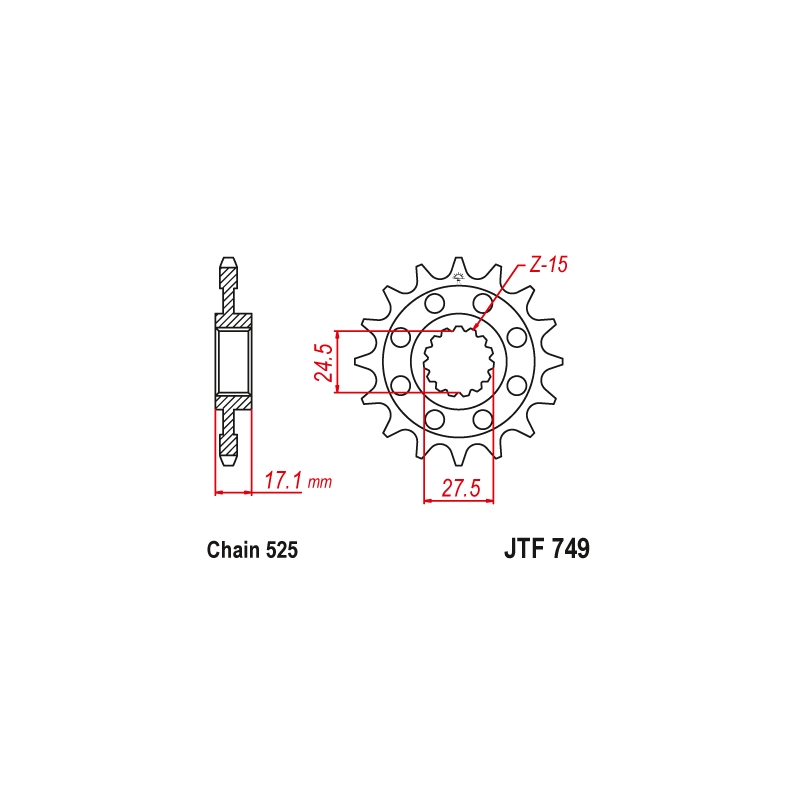 Ritzel JT 15T, 525 rubber cushioned