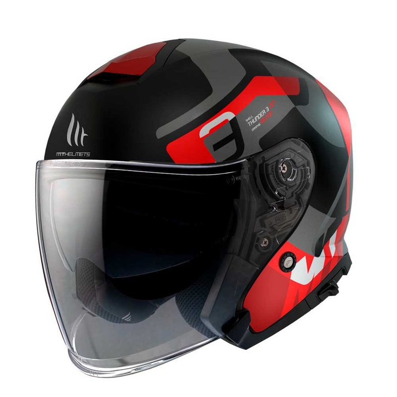 Offener Motorradhelm MT Thunder 3 SV Jet Silton B5 Schwarz-Grau-Rot Sale Ausverkauf