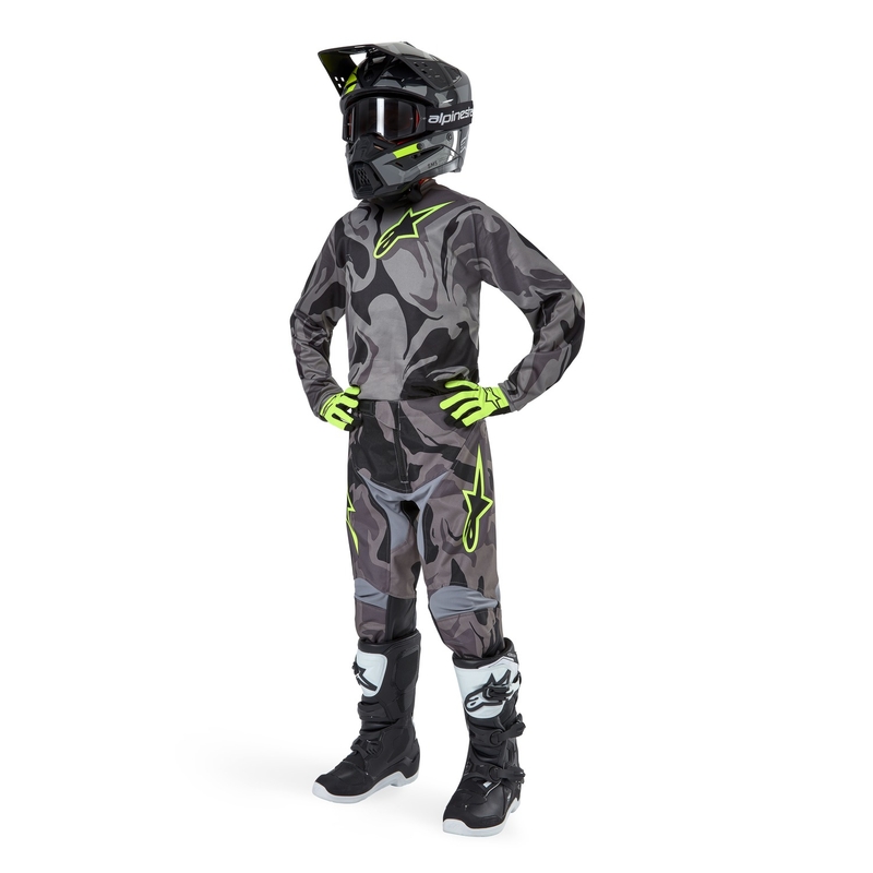 Kinder Motocross Jersey Alpinestars Racer Tactical 2024 schwarz camo-fluo gelb-schwarz