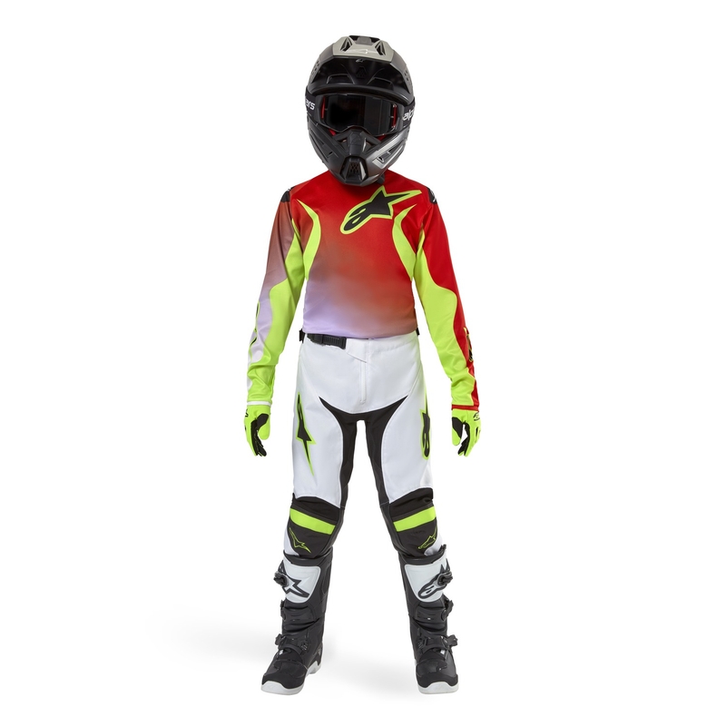 Kinder Motocross Trikot Alpinestars Racer Lucent 2024 weiß-schwarz-fluo gelb