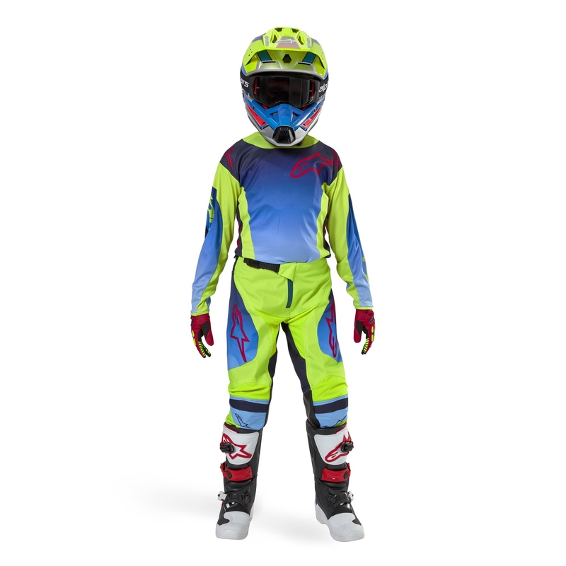 Kinder Motocross Trikot Alpinestars Racer Hoen 2024 fluo gelb-blau-rot