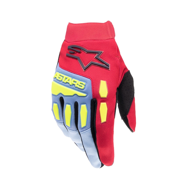 Alpinestars Full Bore 2024 Kinder Motocross Handschuhe hellblau-rot-fluo gelb-schwarz
