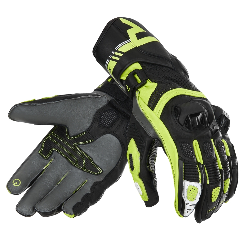 Motorradhandschuhe Rebelhorn ST Long schwarz-grau-fluo gelb Ausverkauf