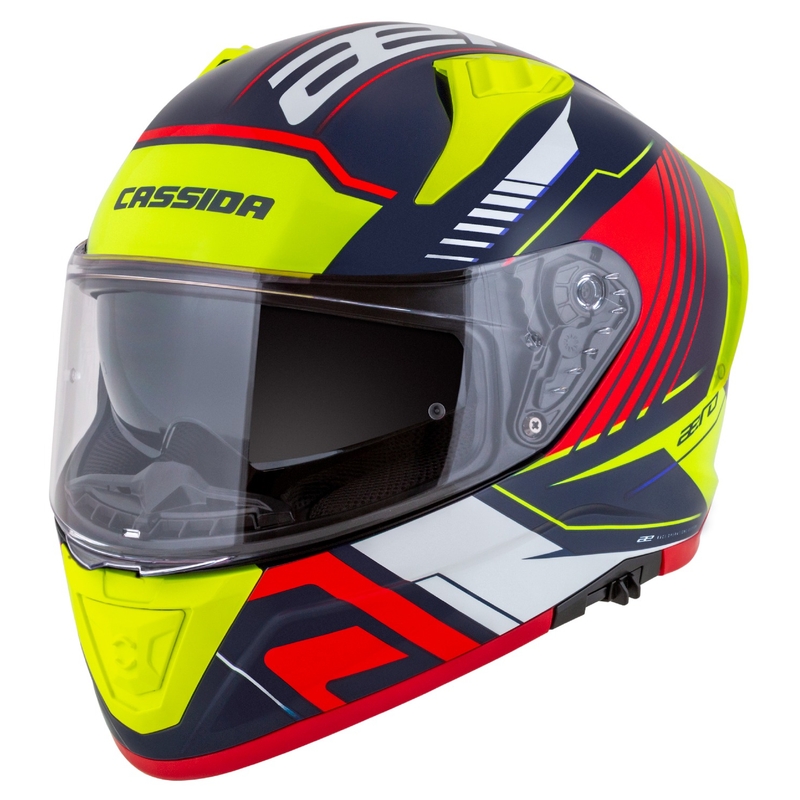 Cassida Aero Drome Integral Motorradhelm Perlblau-Gelb-Orange-Rot-Weiß