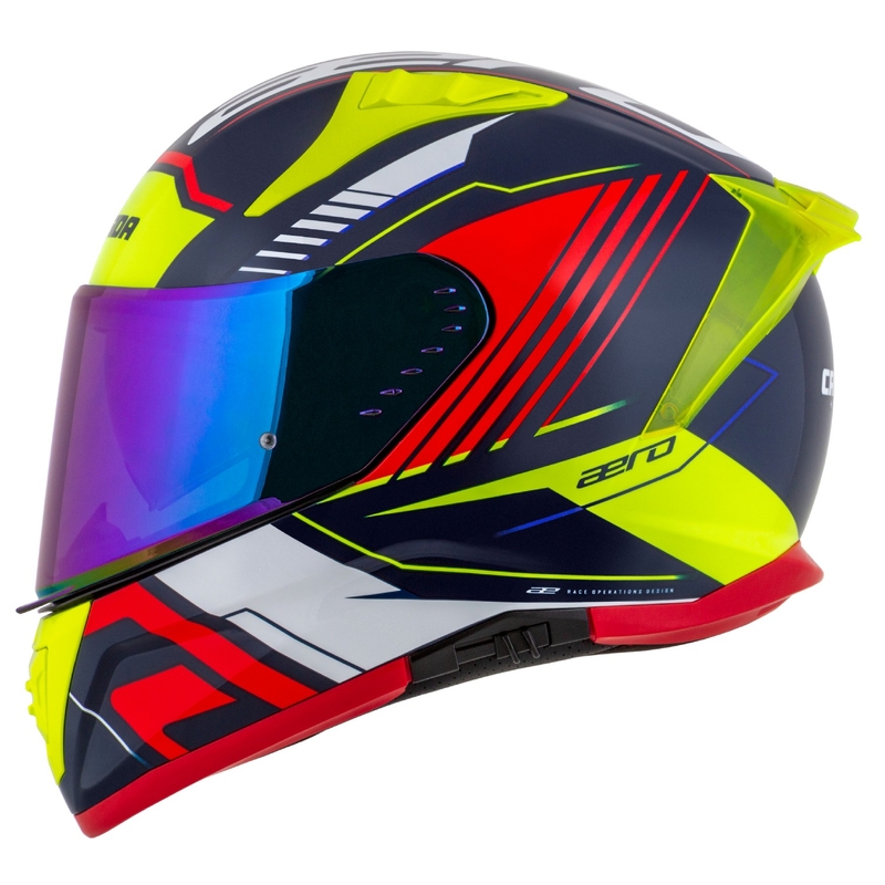 Cassida Aero Drome Integral Motorradhelm Perlblau-Gelb-Orange-Rot-Weiß