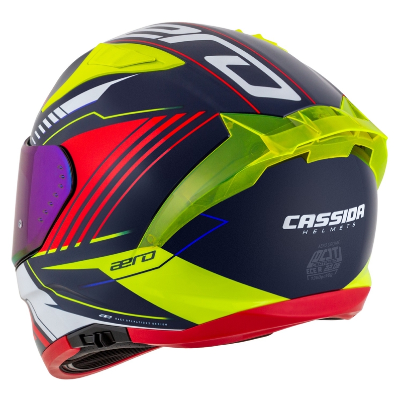Cassida Aero Drome Integral Motorradhelm Perlblau-Gelb-Orange-Rot-Weiß
